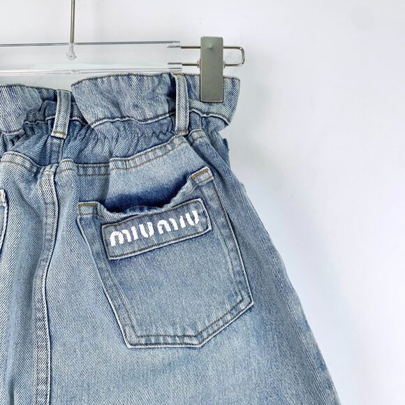 Miu Miu Blue Denim Skirt With Frayed Hem & Logo Pocket Size 36 XS 100% Cotton Ma - Picture 5 of 8